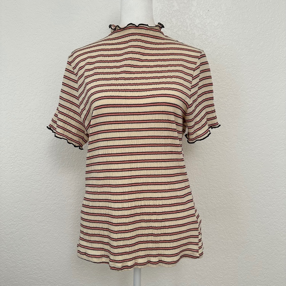 SPLA Striped Top Mock Neck Womens 1XL Pink Cream Lettuce Edge Y2k Coquette Indie